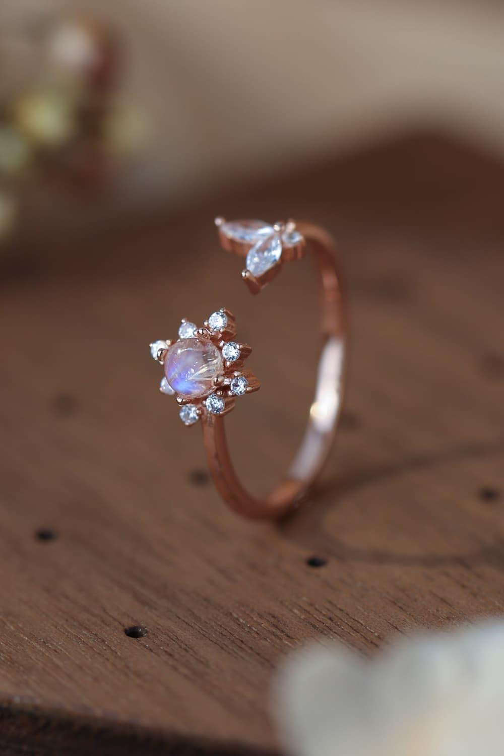 Imposing 18K Rose Gold-Plated Open Moonstone Ring - MXSTUDIO.COM