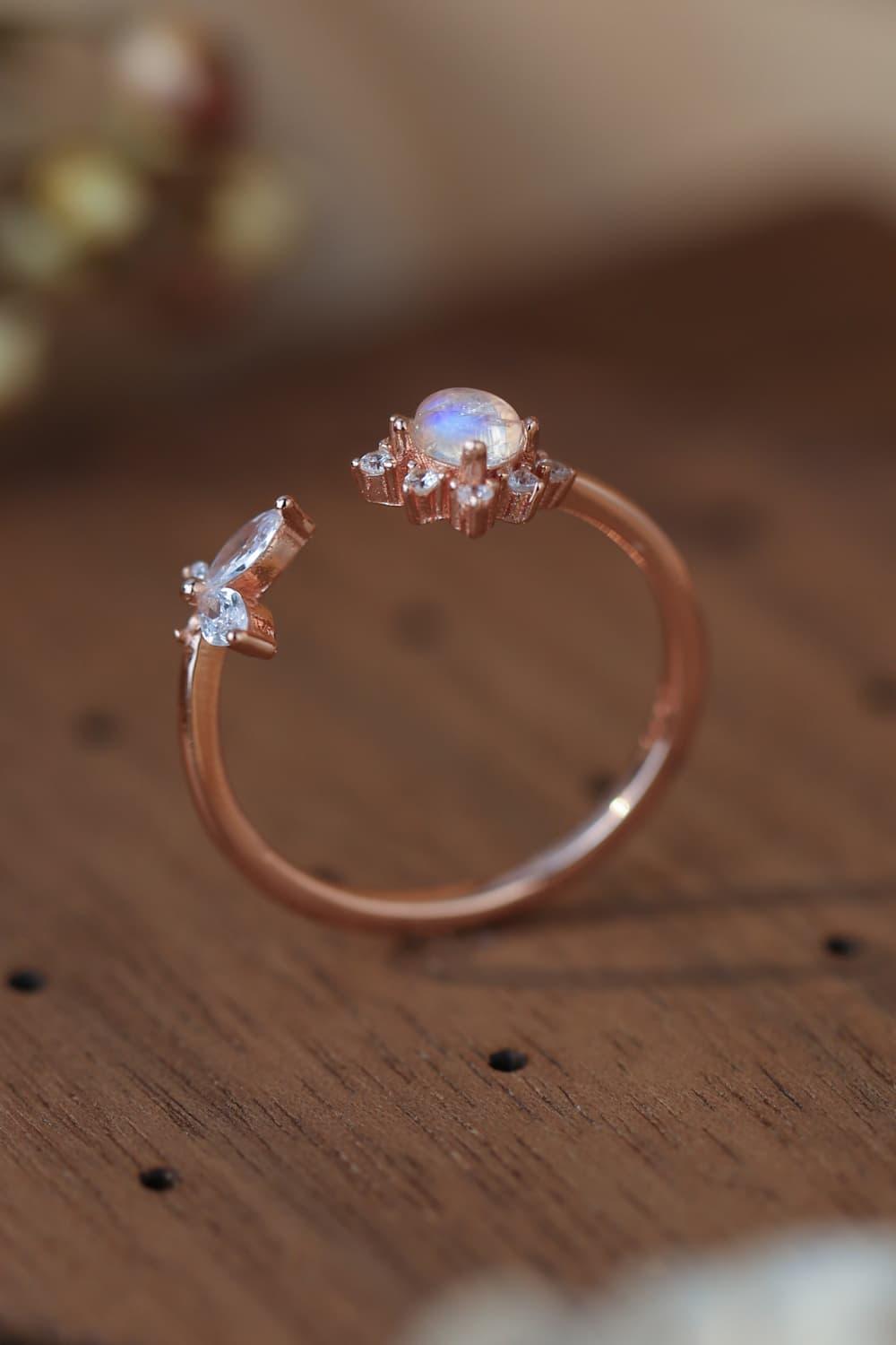 Imposing 18K Rose Gold-Plated Open Moonstone Ring - MXSTUDIO.COM