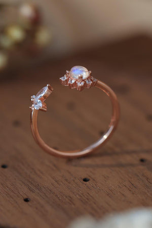 Imposing 18K Rose Gold-Plated Open Moonstone Ring - MXSTUDIO.COM