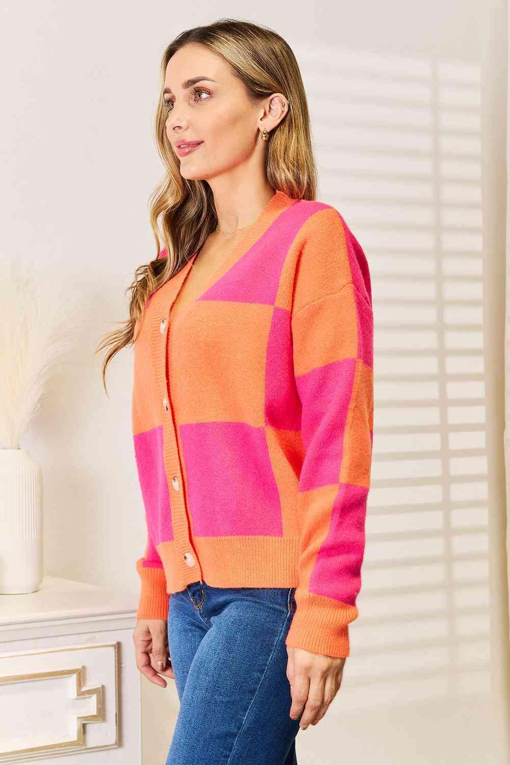 Imposing Long Sleeve Women's Checkered Cardigan-MXSTUDIO.COM