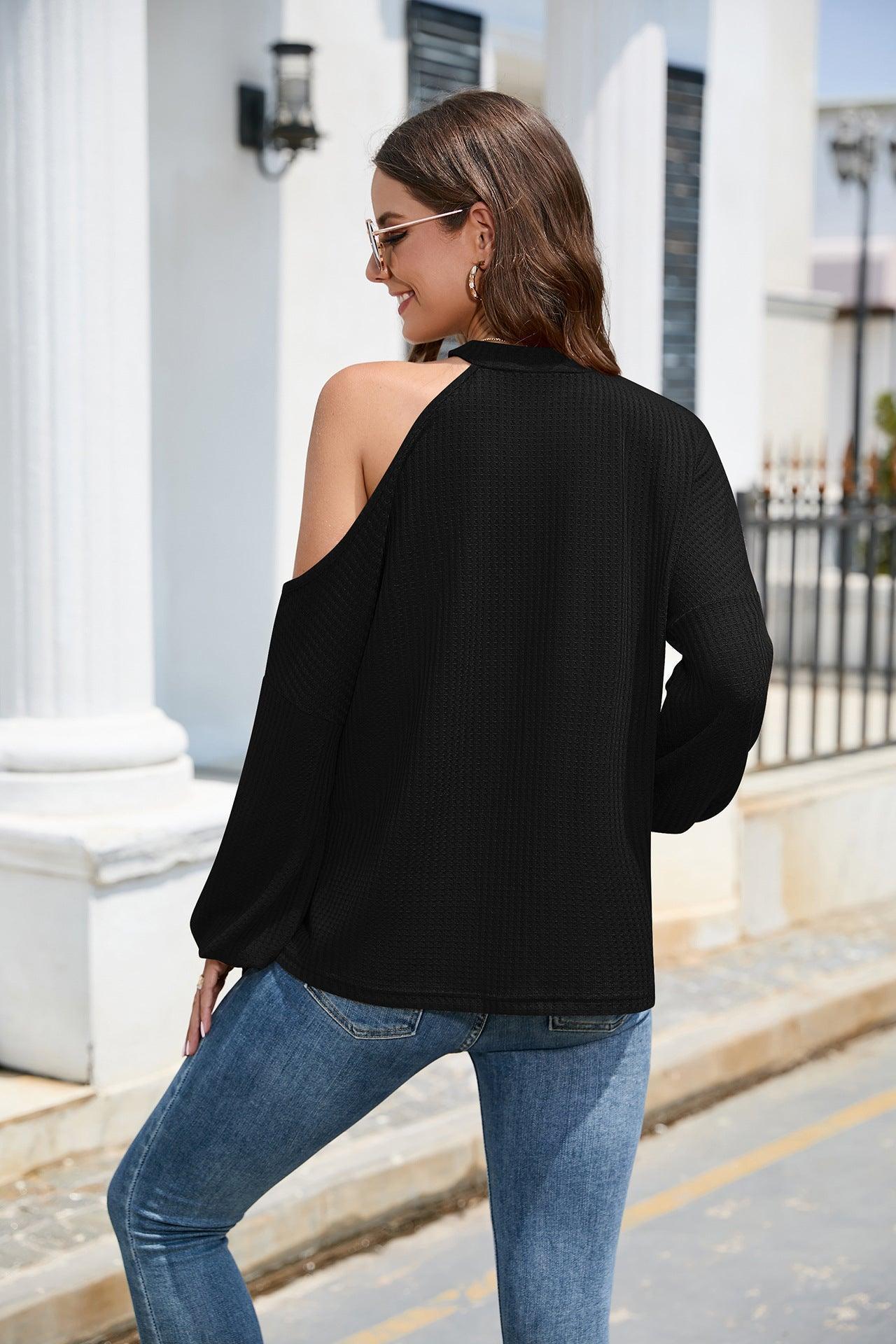 Impressive And Regal Long Sleeve Cold Shoulder Top - MXSTUDIO.COM