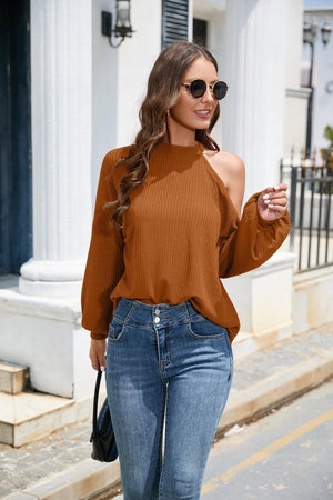 Impressive And Regal Long Sleeve Cold Shoulder Top - MXSTUDIO.COM