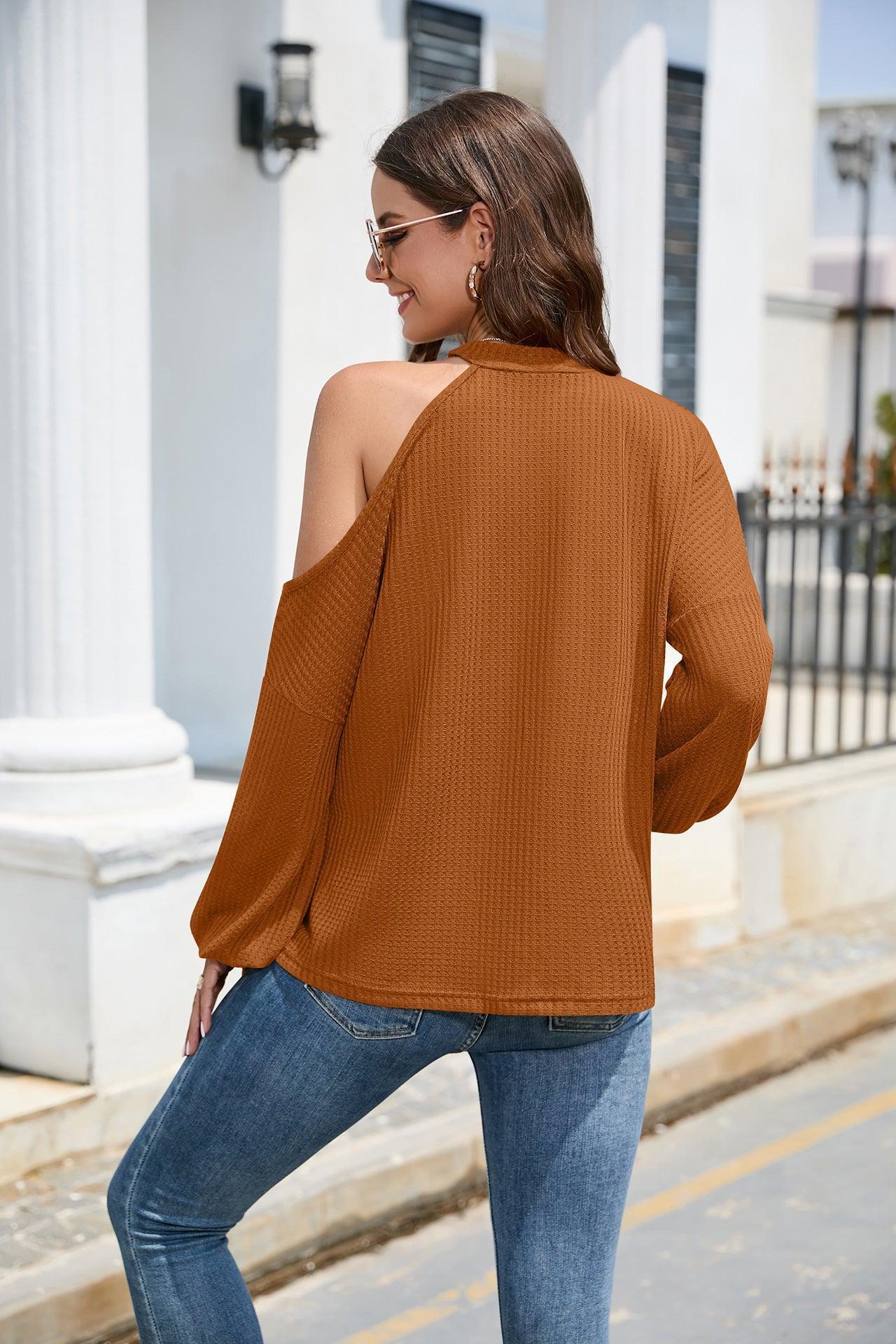 Impressive And Regal Long Sleeve Cold Shoulder Top - MXSTUDIO.COM