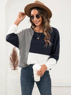 Impressive Color Block Round Neck Sweatshirt - MXSTUDIO.COM