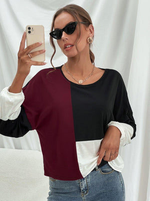 Impressive Color Block Round Neck Sweatshirt - MXSTUDIO.COM