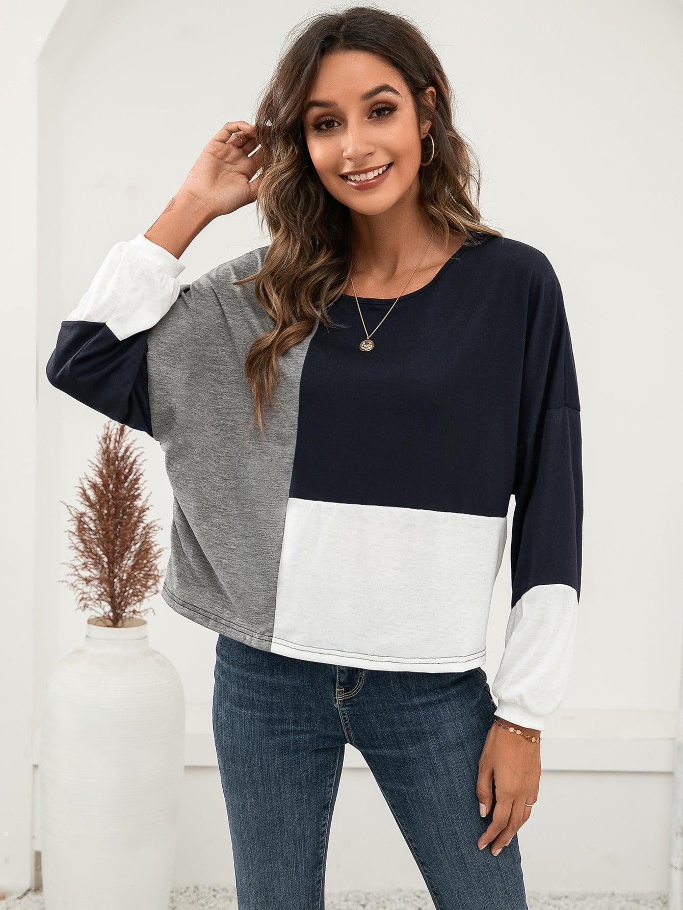 Impressive Color Block Round Neck Sweatshirt - MXSTUDIO.COM