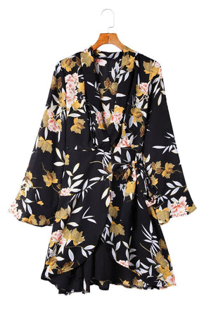 Impressive Floral Flare Sleeve Dress - MXSTUDIO.COM