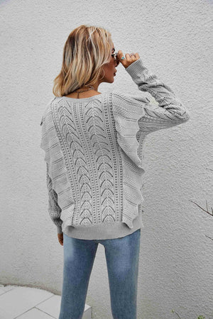 Impressive Openwork Crew Neck Ruffled Sweater - MXSTUDIO.COM