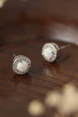 Impressive Platinum Plated Round Opal Stud Earrings - MXSTUDIO.COM