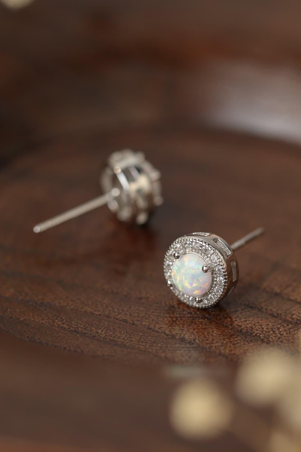 Impressive Platinum Plated Round Opal Stud Earrings - MXSTUDIO.COM