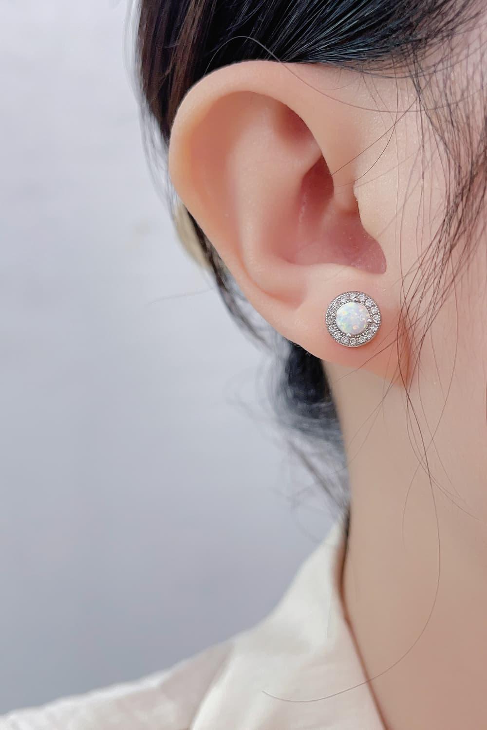 Impressive Platinum Plated Round Opal Stud Earrings - MXSTUDIO.COM