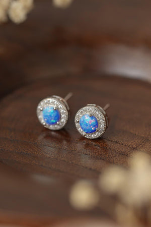 Impressive Platinum Plated Round Opal Stud Earrings - MXSTUDIO.COM