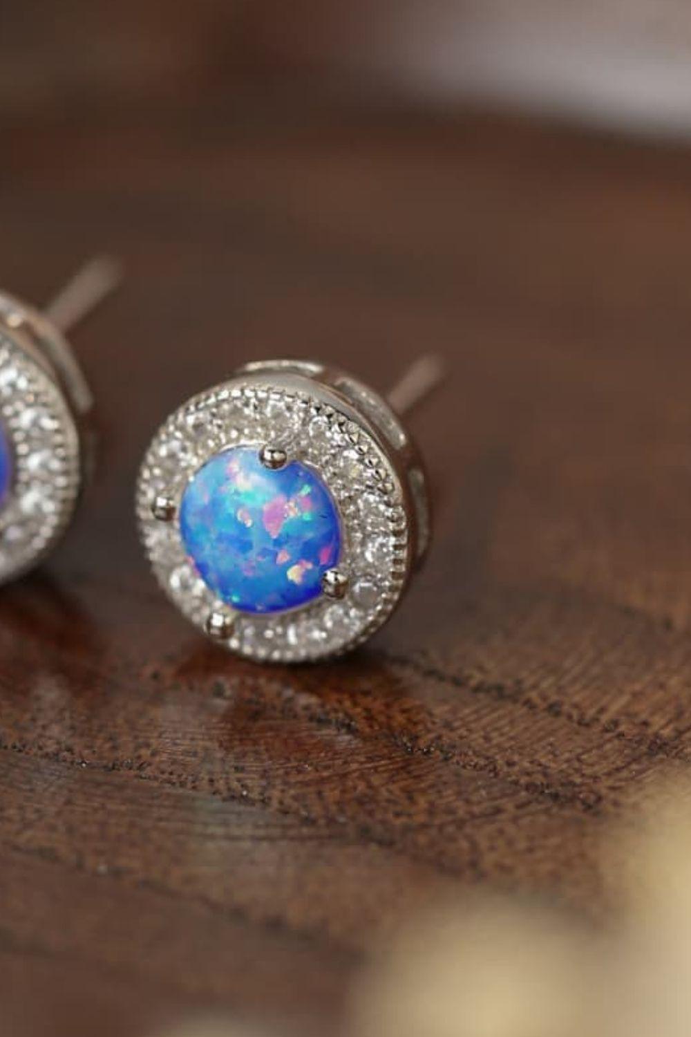 Impressive Platinum Plated Round Opal Stud Earrings - MXSTUDIO.COM