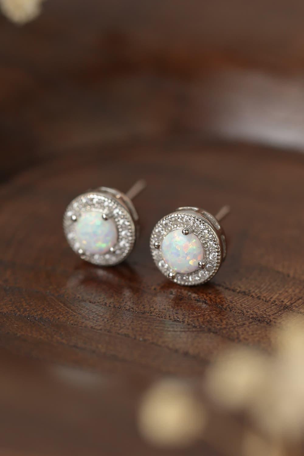 Impressive Platinum Plated Round Opal Stud Earrings - MXSTUDIO.COM