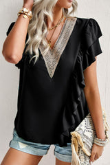 Impressive Short Flutter Sleeve V Neck Blouse - MXSTUDIO.COM