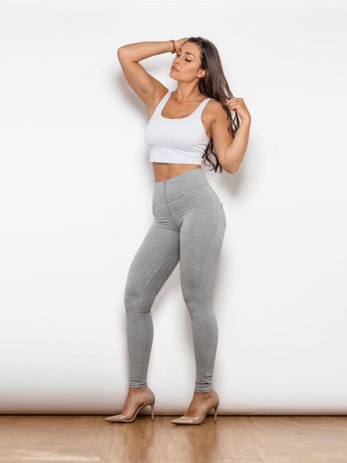 Impressive Zip Detail High Waisted Gray Leggings - MXSTUDIO.COM