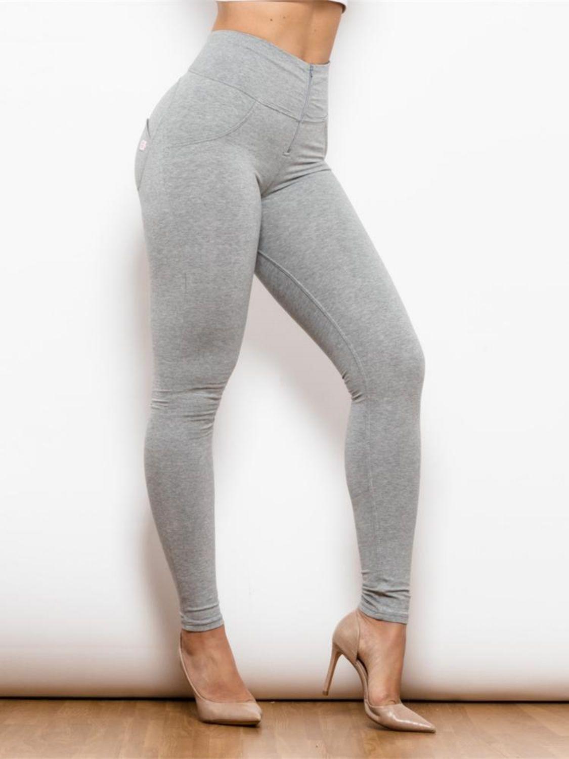 Impressive Zip Detail High Waisted Gray Leggings - MXSTUDIO.COM