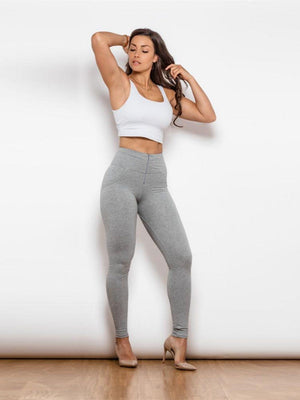 Impressive Zip Detail High Waisted Gray Leggings - MXSTUDIO.COM