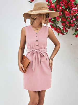 In Fashion Tie Belt Cap Sleeve Mini Dress - MXSTUDIO.COM