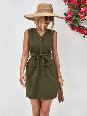 In Fashion Tie Belt Cap Sleeve Mini Dress - MXSTUDIO.COM