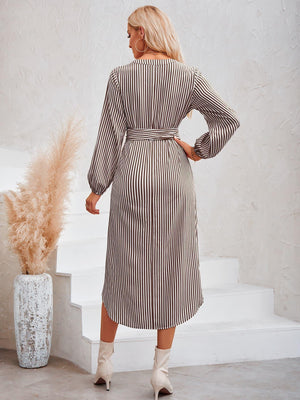 In Good Taste Long Sleeve Striped Midi Dress - MXSTUDIO.COM