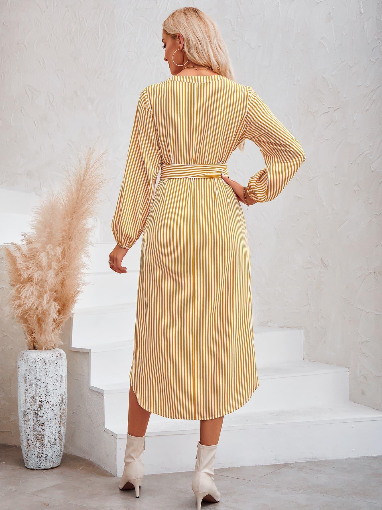 In Good Taste Long Sleeve Striped Midi Dress - MXSTUDIO.COM