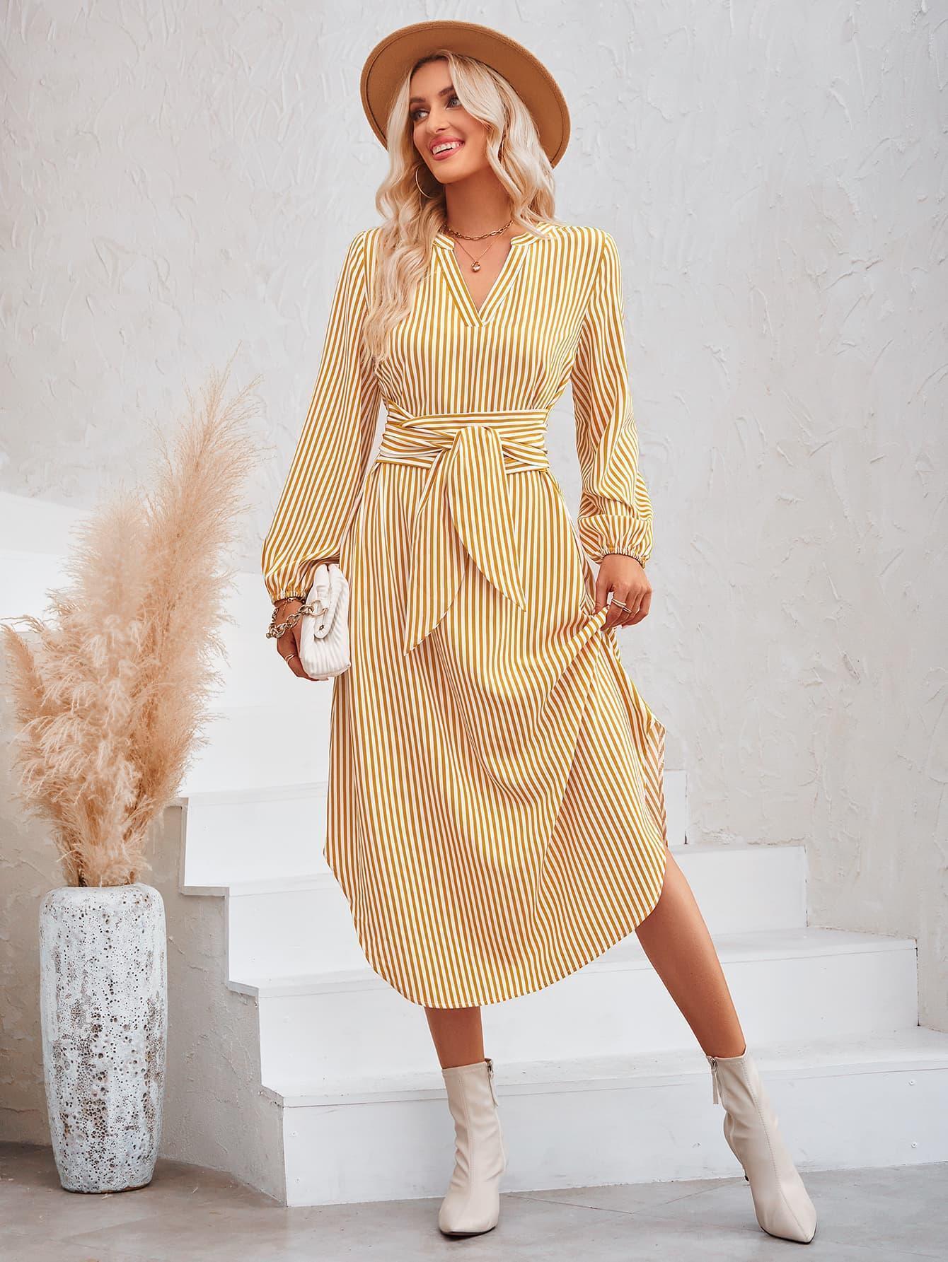 In Good Taste Long Sleeve Striped Midi Dress - MXSTUDIO.COM