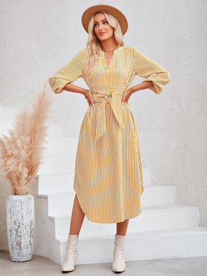 In Good Taste Long Sleeve Striped Midi Dress - MXSTUDIO.COM