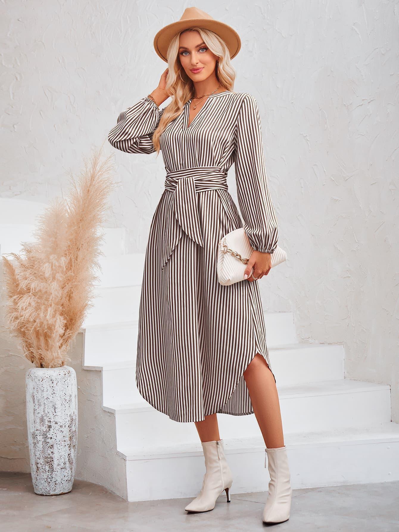 In Good Taste Long Sleeve Striped Midi Dress - MXSTUDIO.COM