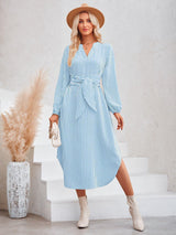 In Good Taste Long Sleeve Striped Midi Dress - MXSTUDIO.COM