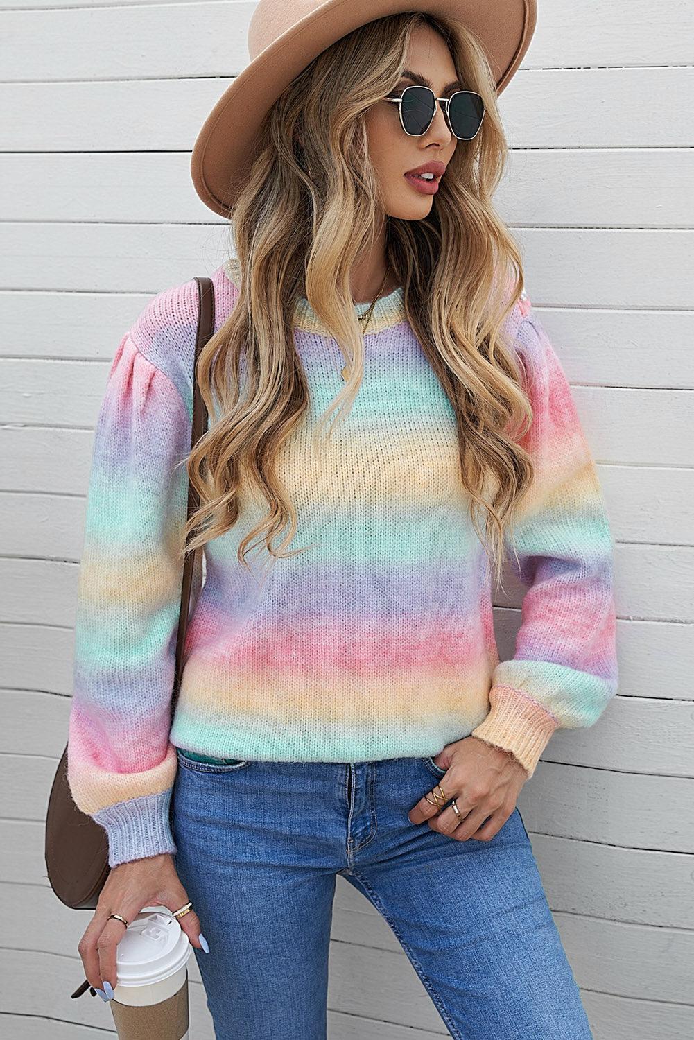 Inclusive Crew Neck Rainbow Striped Sweater - MXSTUDIO.COM