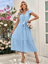 Incomparable Beauty Swiss Dot Tie Waist Midi Dress - MXSTUDIO.COM