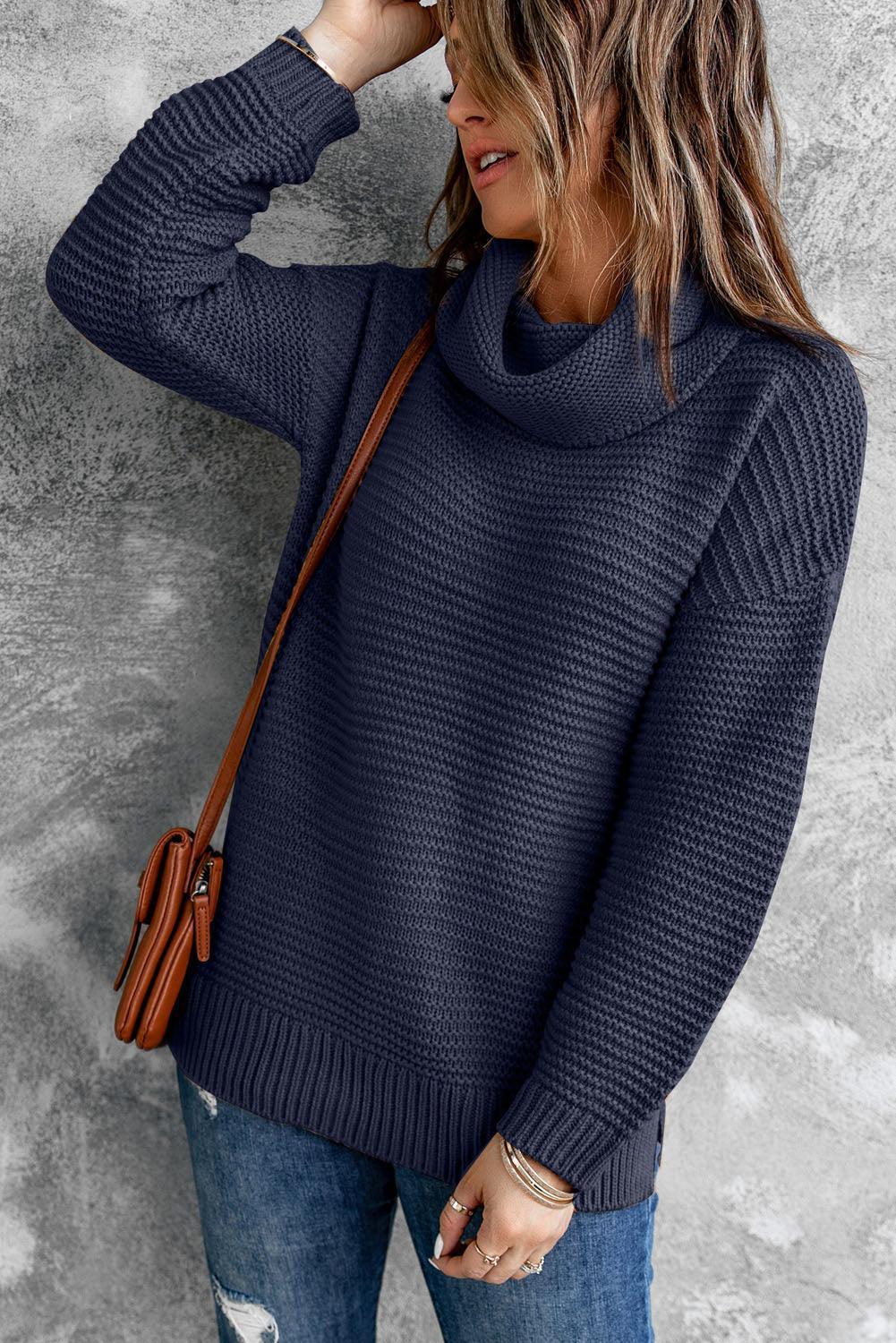 Incomparable Horizontal Ribbing Turtleneck Sweater - MXSTUDIO.COM