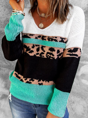 Incredible Rib-Knit Color Block V-Neck Sweater - MXSTUDIO.COM