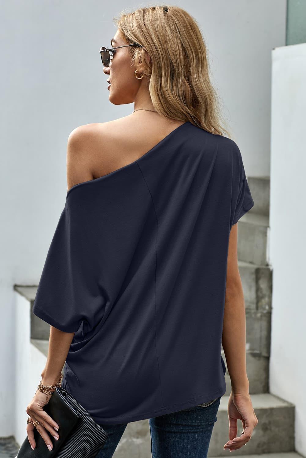 Incredible Short Sleeve One-Shoulder Blouse - MXSTUDIO.COM