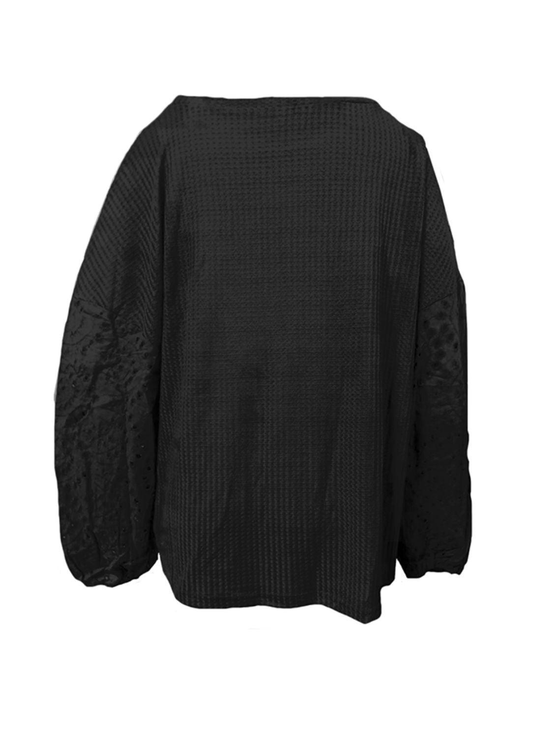 Incredibly Comfy Boat Neck Eyelet Long Sleeve Top - MXSTUDIO.COM