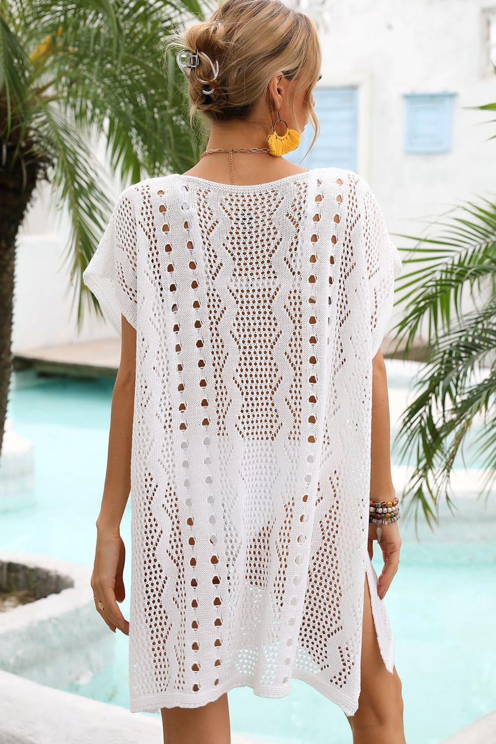 Incredibly Openwork Plunge Crochet Beach Cover Up - MXSTUDIO.COM