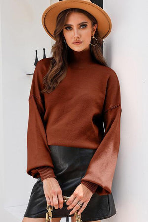 Inevitable Warmth Turtleneck Lantern Sleeve Sweater-MXSTUDIO.COM