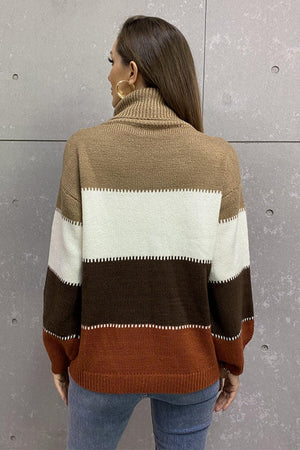 Inevitably Warm Color Block Turtleneck Sweater - MXSTUDIO.COM