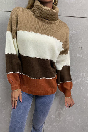 Inevitably Warm Color Block Turtleneck Sweater - MXSTUDIO.COM