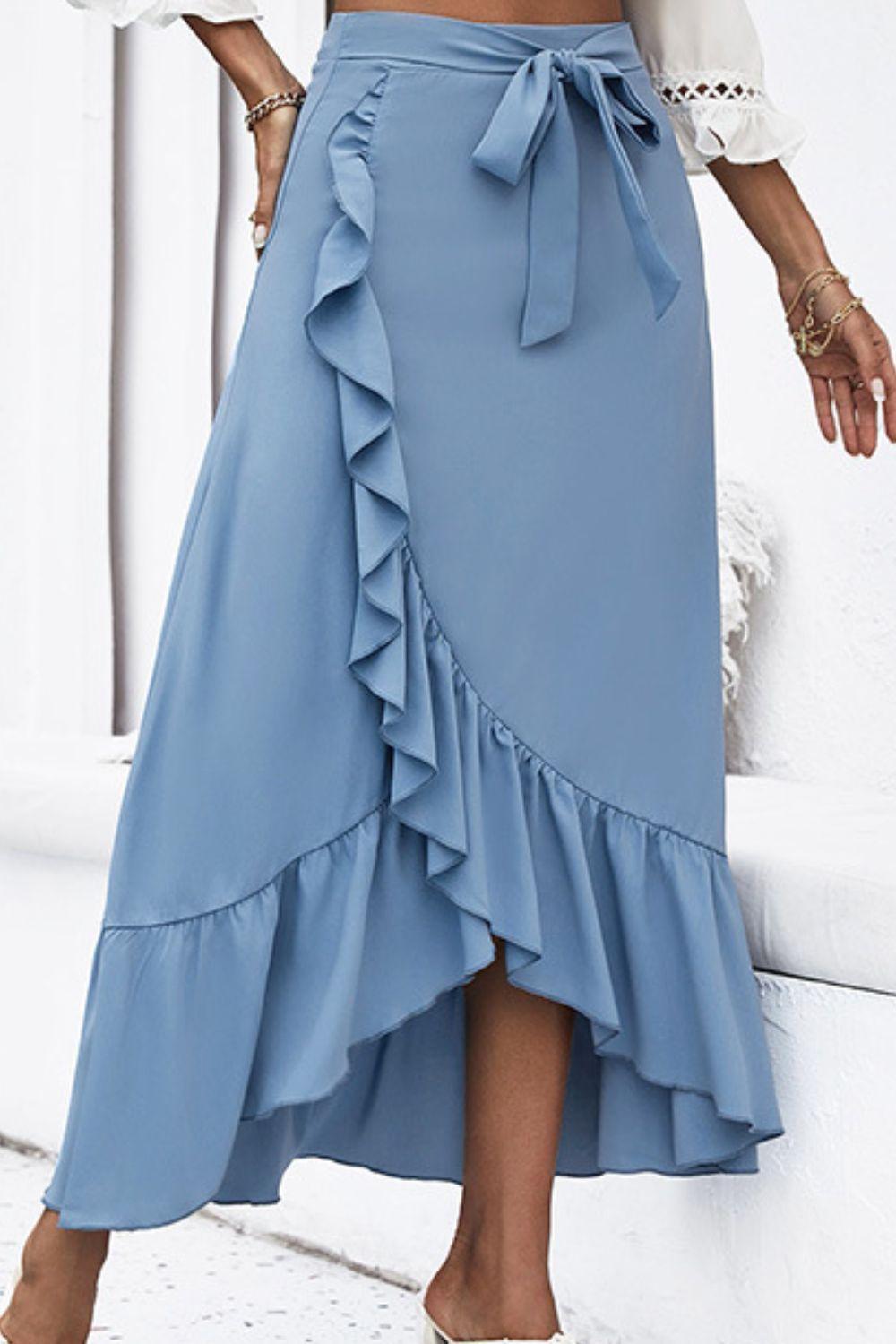 Infinite Elegance Ruffle Asymmetrical Hem Skirt - MXSTUDIO.COM