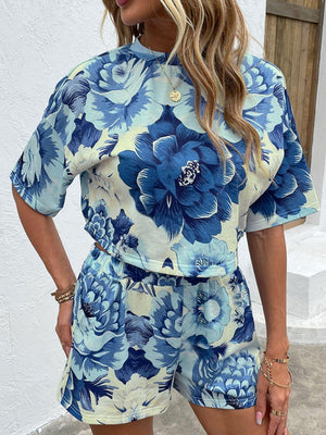 Infinite Serenity Drop Shoulder Top Floral Shorts Set - MXSTUDIO.COM