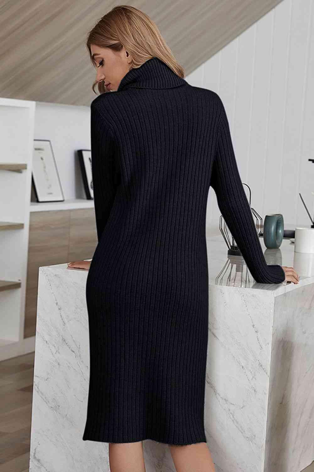 Infinitely Chic And Cozy Turtleneck Sweater Dress - MXSTUDIO.COM