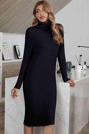 Infinitely Chic And Cozy Turtleneck Sweater Dress - MXSTUDIO.COM