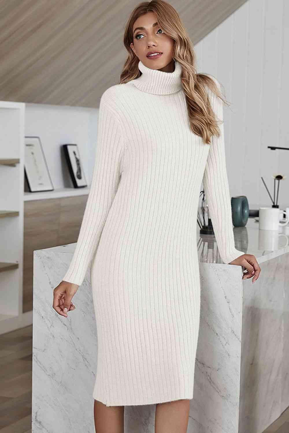 Infinitely Chic And Cozy Turtleneck Sweater Dress - MXSTUDIO.COM