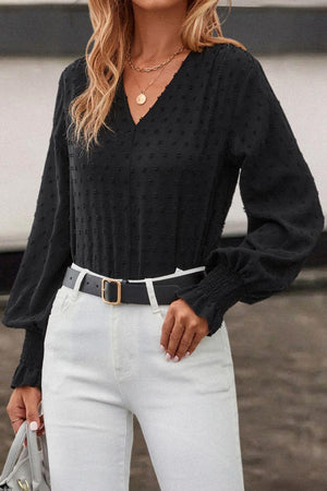 Infinitely Chic Swiss Dot Black Long Sleeve Blouse - MXSTUDIO.COM