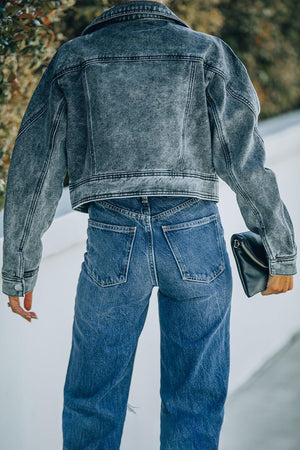 Influential Collared Cropped Denim Jacket - MXSTUDIO.COM