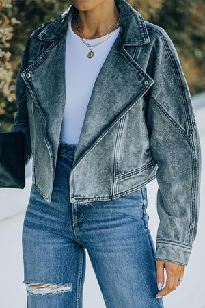 Influential Collared Cropped Denim Jacket - MXSTUDIO.COM