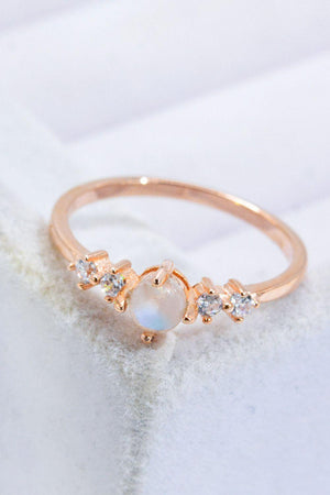 Inimitable Zircon 18K Rose Gold-Plated Moonstone Ring - MXSTUDIO.COM