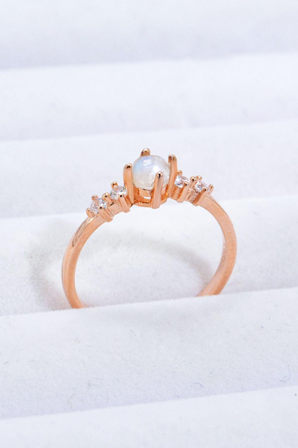 Inimitable Zircon 18K Rose Gold-Plated Moonstone Ring - MXSTUDIO.COM